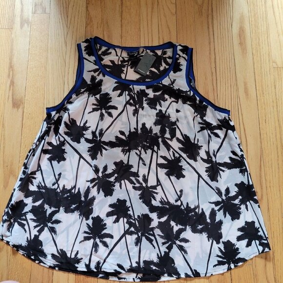 torrid Tops - TORRID Women's Black & White Palm Tree Patterned Sheer Tank Top Blouse Size 2 NW